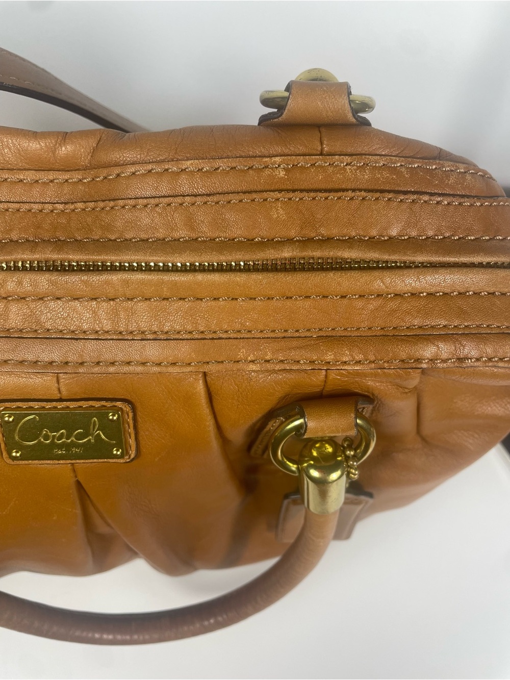 Authentic Coach Kristin Brown Pleated Leather Satchel - Picture 13 of 14